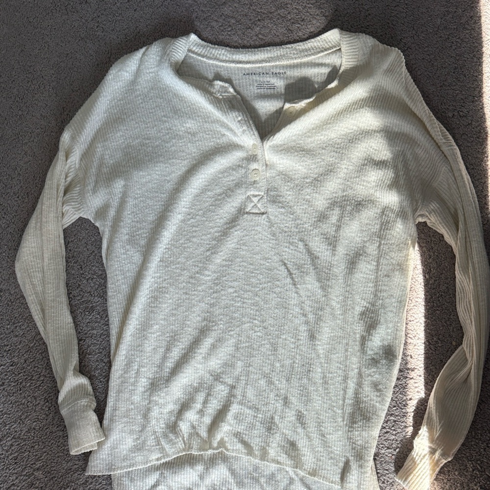 American eagle Cream Long Sleeve Henley Shirt